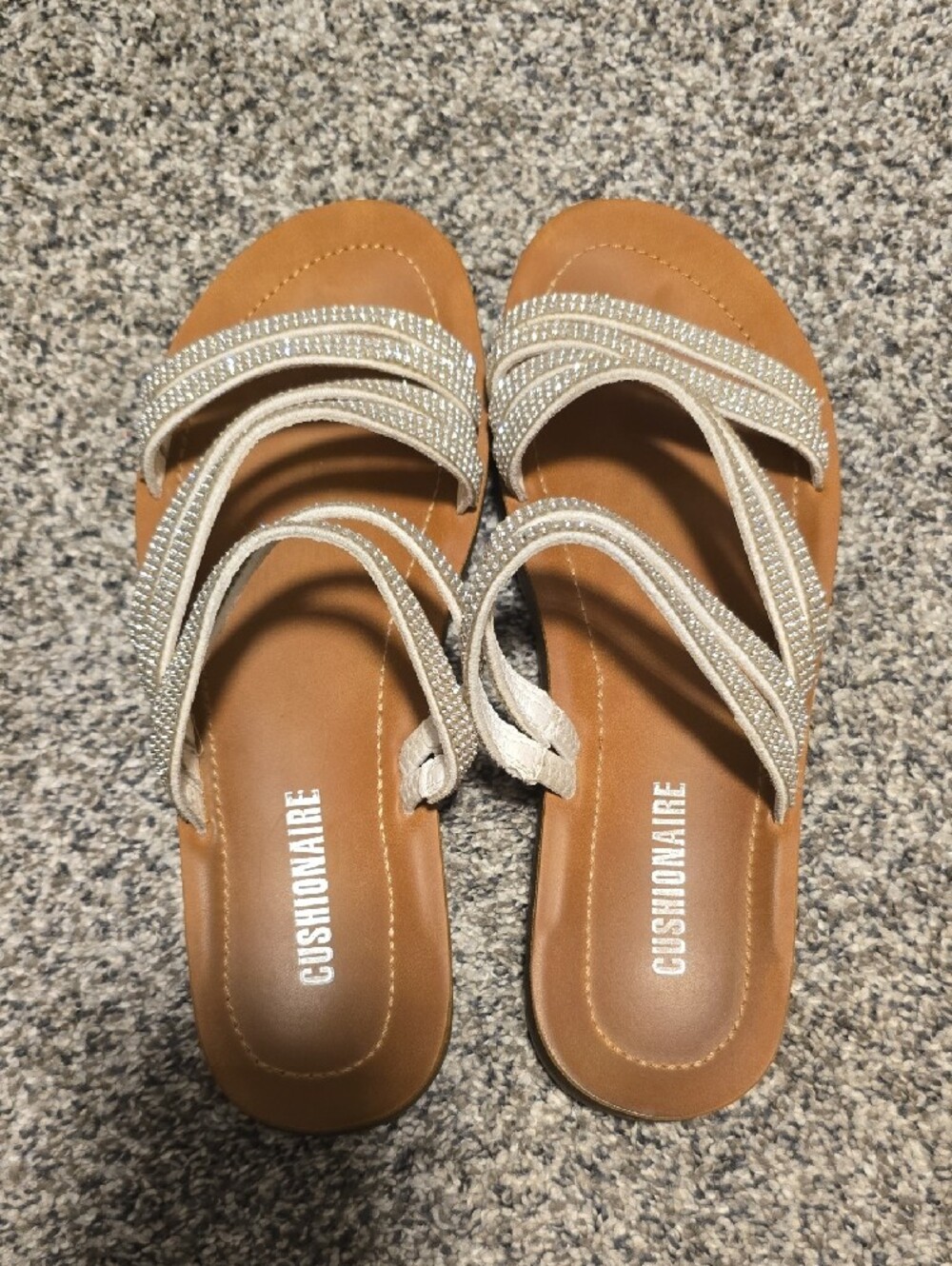 Women's Crystal-Strap Slide Sandals in Beige - Picture 3 of 4